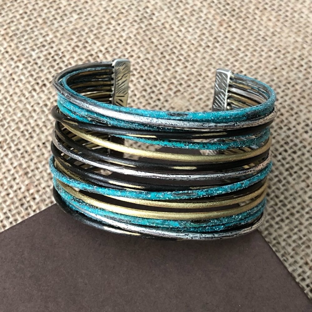 New Silpada .925 Sterling Silver and Green Patina Brass Wide Cuff Wire Bracelet